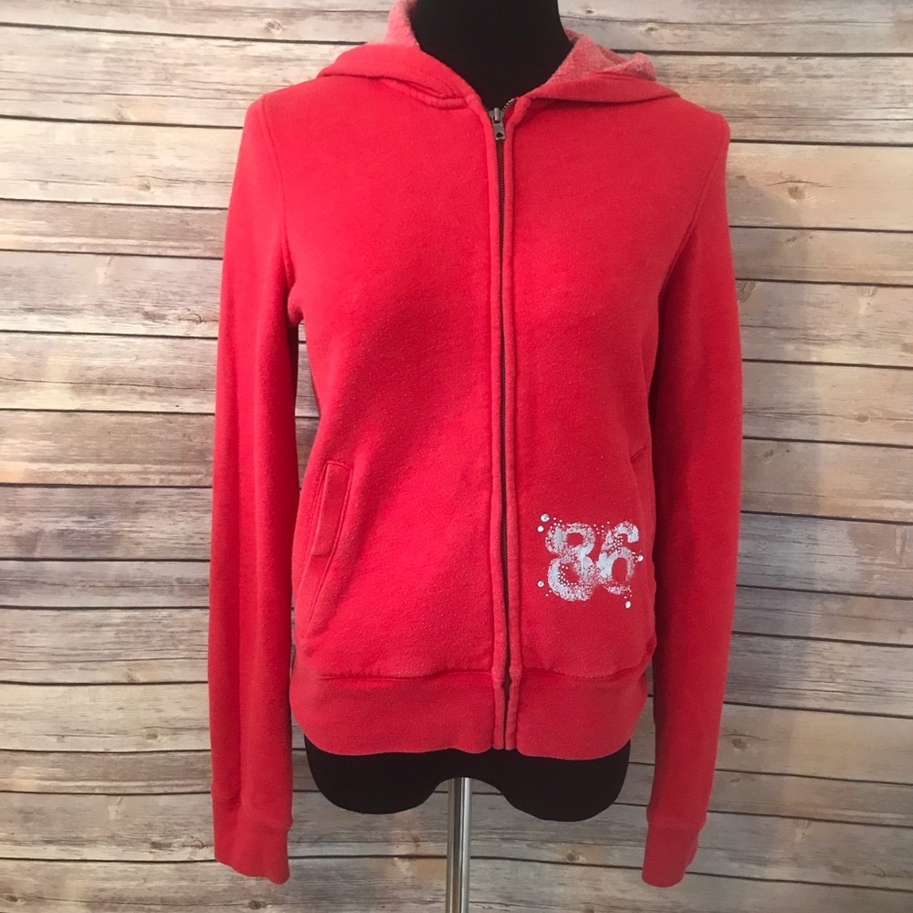 PINK Victoria's Secret Red Zip-Up Hoodie with Hood
